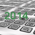 Una cuadrícula de íconos de aplicaciones con un "2014" verde superpuesto en el centro.