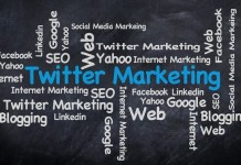Nube de palabras con términos: Twitter Marketing, Web, SEO, Internet Marketing, Blogging, Facebook, Linkedin, Yahoo, Social Media Marketing.