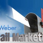 Un buzón con una bandera roja tiene un sobre que emerge de él contra un cielo azul. El texto dice "AWeber Email Marketing para impulsar las ventas".