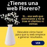 Un jarrón blanco con flores sobre un fondo amarillo y oscuro. El texto en español pregunta si tienes un sitio web ineficaz y sugiere aprender a generar resultados. Se muestra un botón "ver".