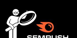 Análisis de SEMrush 2025: Guía Completa de la Herramienta SEO Todo-en-uno Ilustración de una persona sosteniendo una lupa junto al logotipo de SEMrush sobre un fondo negro.